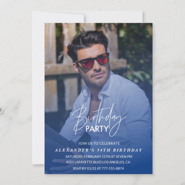 Invitación Fiesta de cumpleaños número 34 de hombres azul mar (Anverso)
