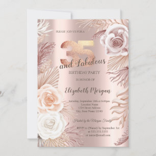 Invitación Fiesta de cumpleaños número 35 Boho Flores Rosa Do