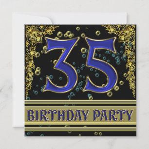 Invitación Fiesta de cumpleaños número 35 de Black and Gold
