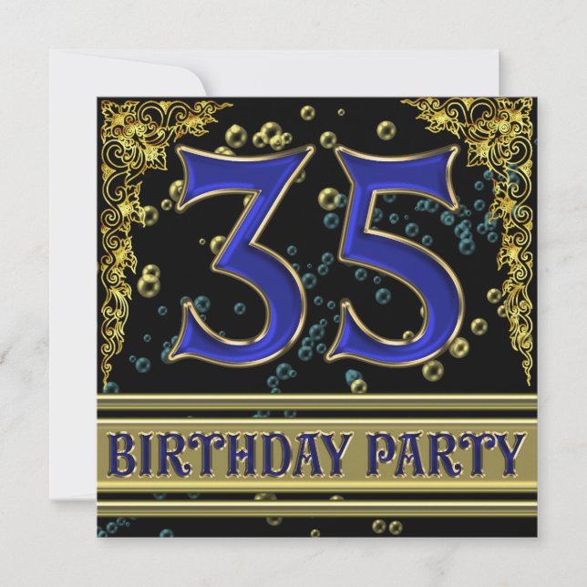 Invitación Fiesta de cumpleaños número 35 de Black and Gold (Anverso)