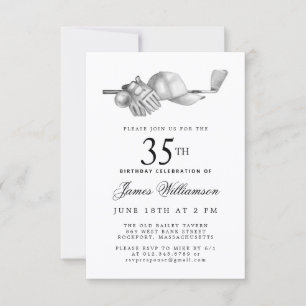 Invitación Fiesta de cumpleaños número 35 elegante negro blan
