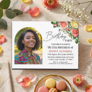 Invitación Fiesta de cumpleaños número 37 con flores elegante