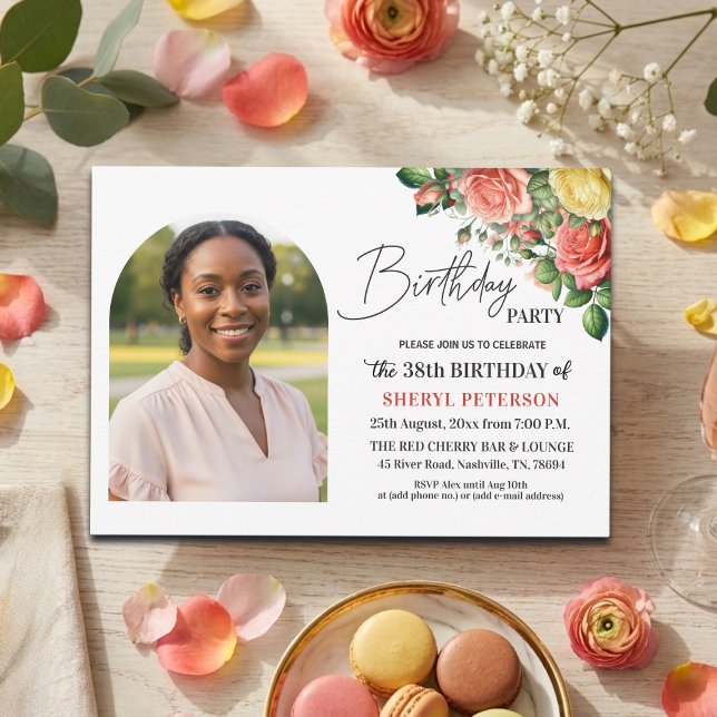 Invitación Fiesta de cumpleaños número 38 con flores elegante (Subido por el creador)