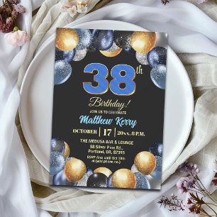 Invitación Fiesta de cumpleaños número 38 elegante azul plata
