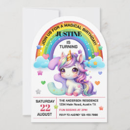 Invitación Fiesta de cumpleaños número 3 de arcoíris y unicor