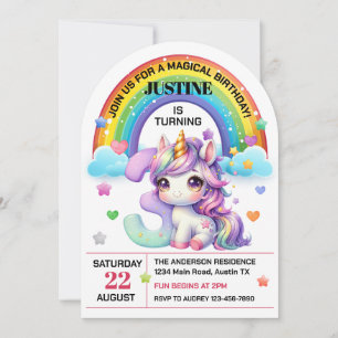 Invitación Fiesta de cumpleaños número 3 de arcoíris y unicor