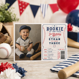 Invitación Fiesta de cumpleaños número 3 de Béisbol Novato de