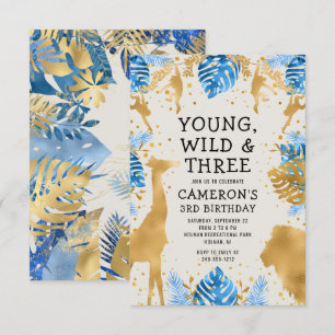 Invitación Fiesta de cumpleaños número 3 de Boys Safari azul 