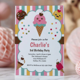 Invitación Fiesta de Cumpleaños número 3 de Cute Girls Ice Cr