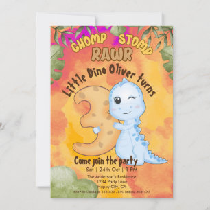 Invitación fiesta de cumpleaños número 3 de Dinosaur Stomp Ch