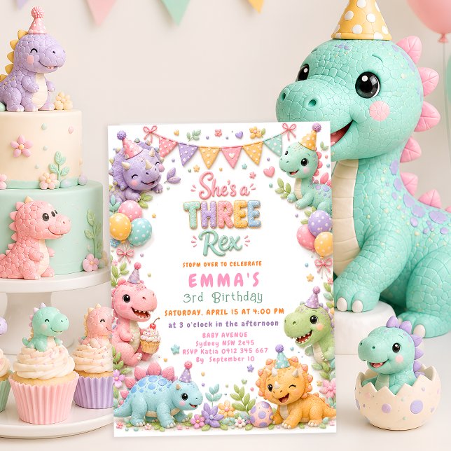 Invitación Fiesta de cumpleaños número 3 de Dinosaurio Tres R (Subido por el creador)