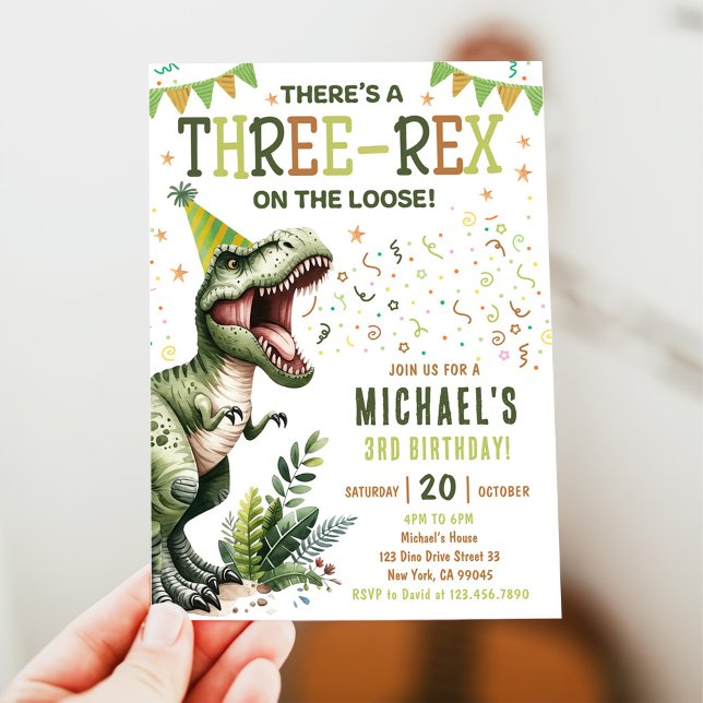 Invitación Fiesta de cumpleaños número 3 de Dinosaurio Tres R (Subido por el creador)