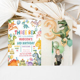Invitación Fiesta de cumpleaños número 3 de Dinosaurio Tres R
