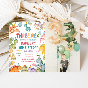 Invitación Fiesta de cumpleaños número 3 de Dinosaurio Tres R