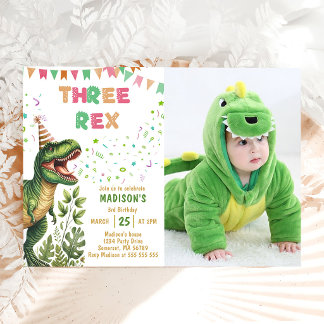 Invitación Fiesta de cumpleaños número 3 de Dinosaurio Tres R