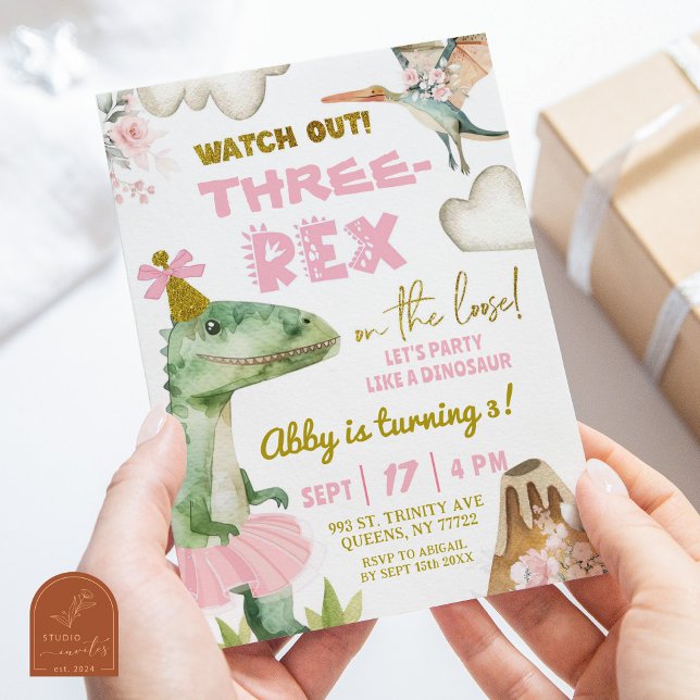 Invitación Fiesta de cumpleaños número 3 de Dinosaurio Tutu T (Subido por el creador)