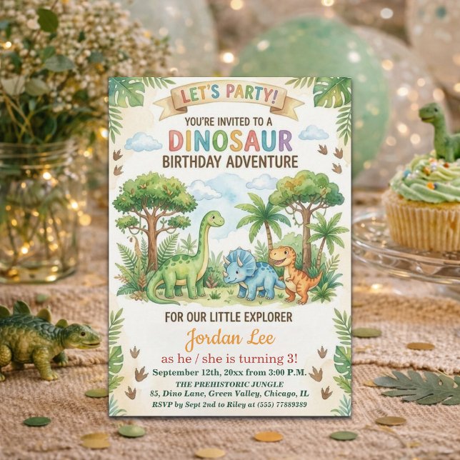Invitación Fiesta de cumpleaños número 3 de dinosaurios acuar (Subido por el creador)