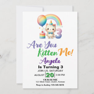 Invitación Fiesta de cumpleaños número 3 de gatito adorable