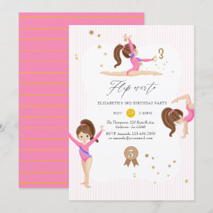 Invitación Fiesta de cumpleaños número 3 de gimnasia en rosa