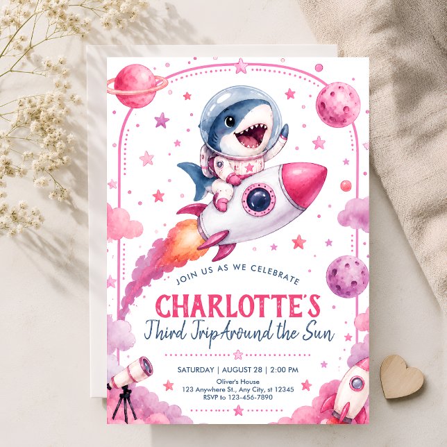 Invitación Fiesta de cumpleaños número 3 de Girls Space Shark (Subido por el creador)