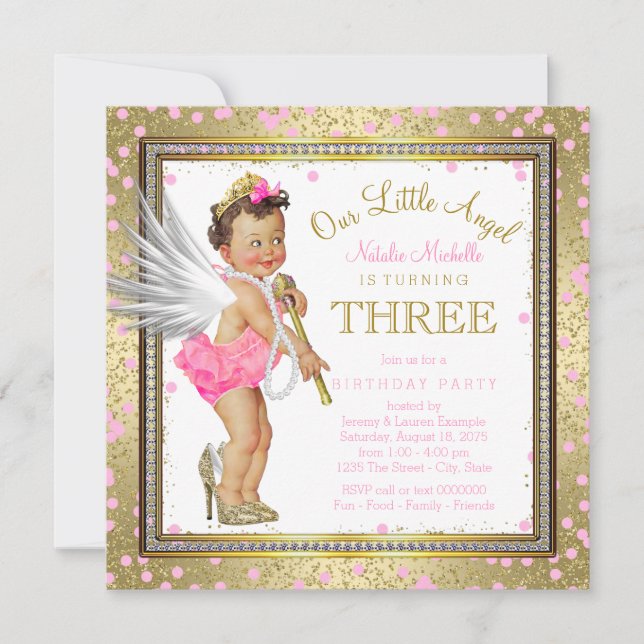 Invitación Fiesta de cumpleaños número 3 de las dulces angeli (Anverso)