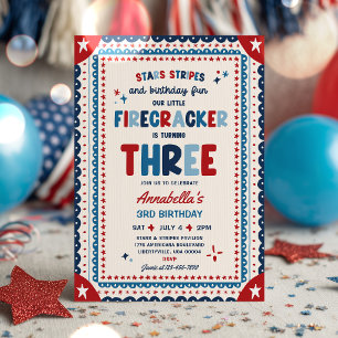 Invitación Fiesta de cumpleaños número 3 de Little Firecracke