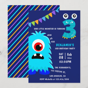 Invitación Fiesta de cumpleaños número 3 de Little Monster Bo