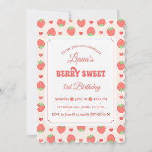 Invitación Fiesta de cumpleaños número 3 de Strawberry Berry 