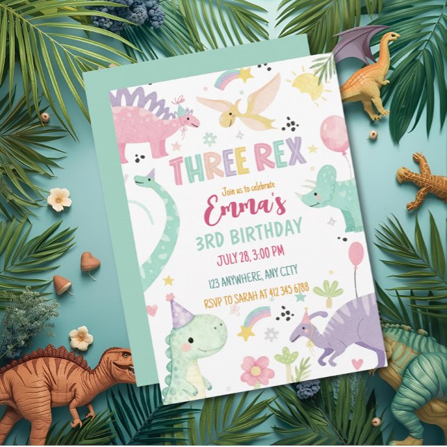 Invitación Fiesta de cumpleaños número 3 del Dinosaurio Tres  (Subido por el creador)