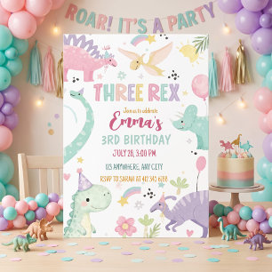 Invitación Fiesta de cumpleaños número 3 del Dinosaurio Tres