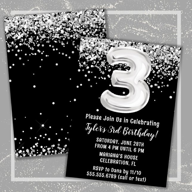 Invitación Fiesta de cumpleaños número 3 en blanco y negro (Subido por el creador)