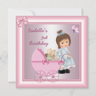 Invitación Fiesta de cumpleaños número 3 niña rosa bonita