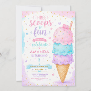 Invitación Fiesta de cumpleaños número 3 Pastel Pink Three Sc