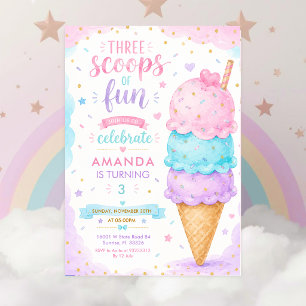 Invitación Fiesta de cumpleaños número 3 Pastel Pink Three Sc