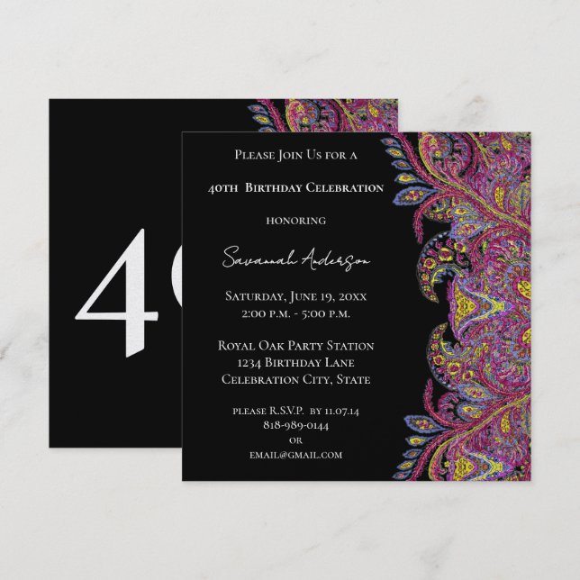 Invitación fiesta de cumpleaños número 40 (Anverso / Reverso)