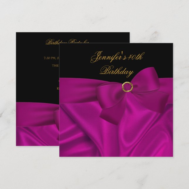 Invitación Fiesta de cumpleaños número 40 Arcoiris negro rosa (Anverso / Reverso)