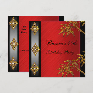 Invitación Fiesta de cumpleaños número 40 Asiático Dorado Bam