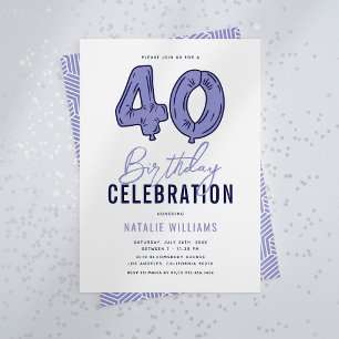 Invitación Fiesta de cumpleaños número 40 azul