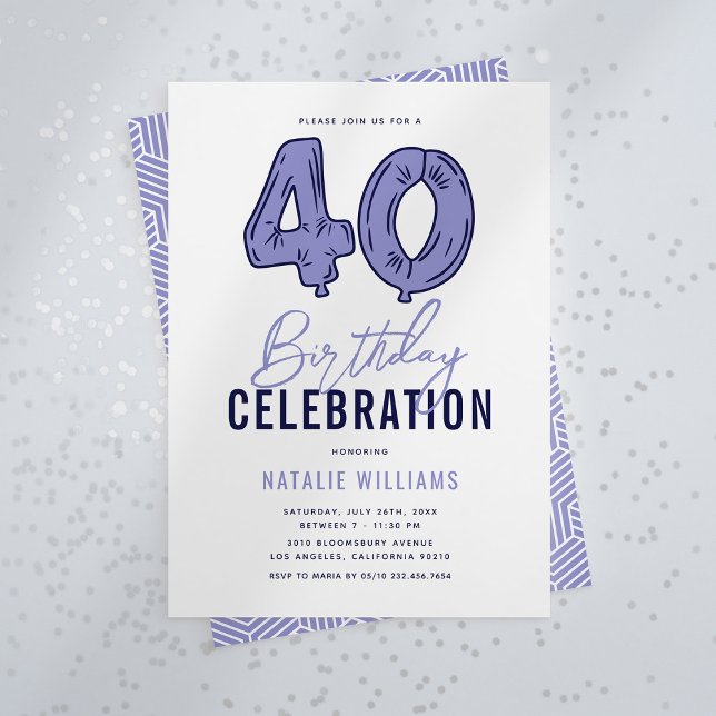 Invitación Fiesta de cumpleaños número 40 azul (Subido por el creador)