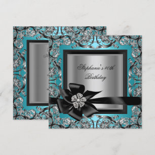 Invitación Fiesta de cumpleaños número 40 azul teal plateado