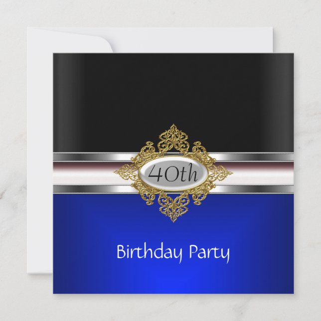 Invitación Fiesta de cumpleaños número 40 Black Silver negra  (Anverso)