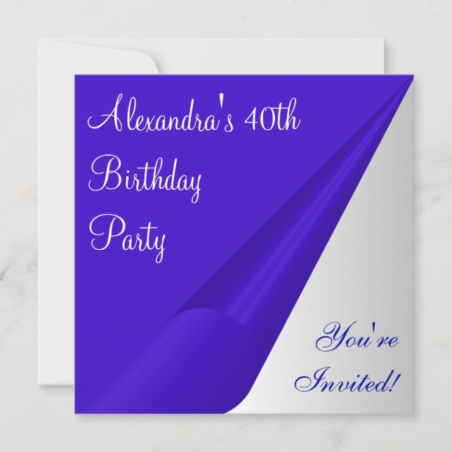 Invitación Fiesta de cumpleaños número 40 Blue Silver White (Anverso)