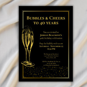 Invitación Fiesta de cumpleaños número 40 Burbujas y Felicida