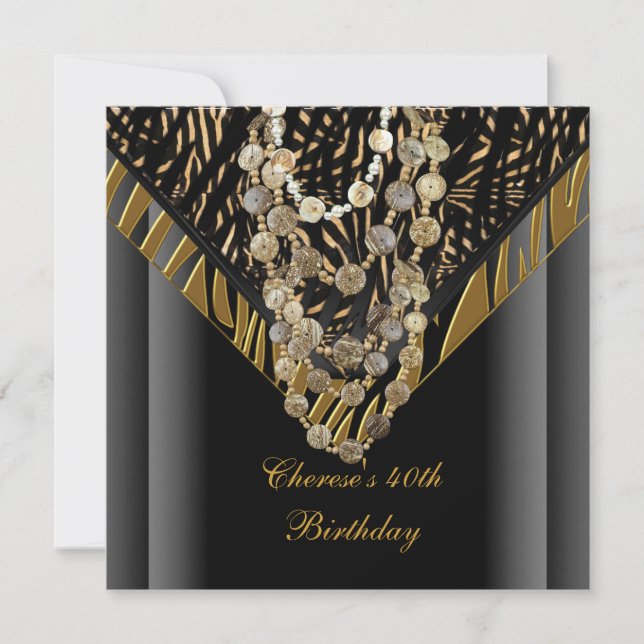 Invitación Fiesta de cumpleaños número 40 Cebra Dorado Bronce (Anverso)