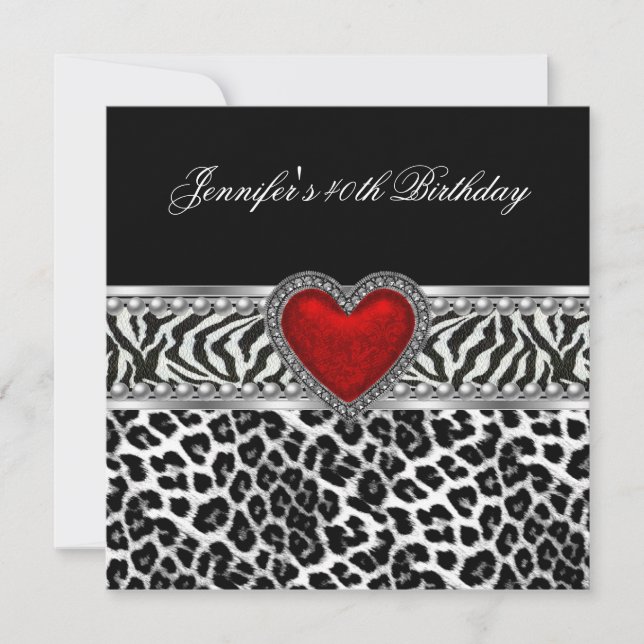 Invitación Fiesta de cumpleaños número 40 Cebra Negro Blanco  (Anverso)