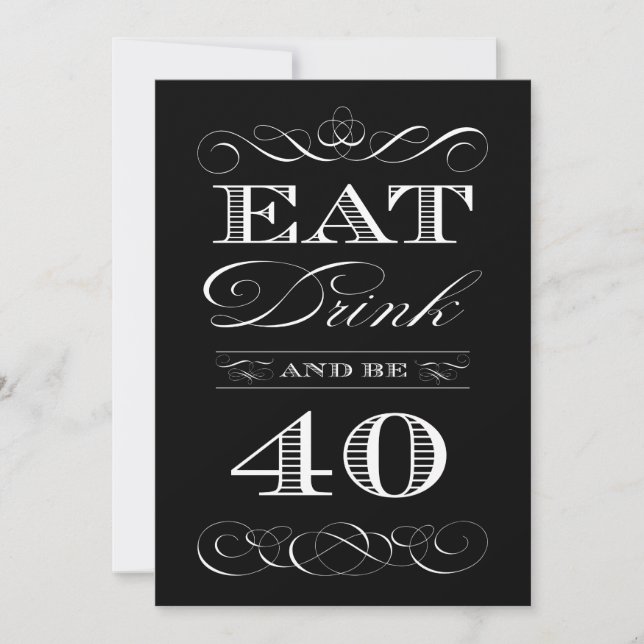 Invitación Fiesta de cumpleaños número 40 come bebida y sé mo (Anverso)
