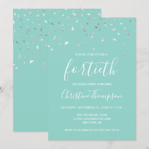 Invitación Fiesta de cumpleaños número 40 con confeti platead