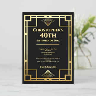 Invitación Fiesta de cumpleaños número 40 con estilo Art Deco