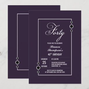 Invitación Fiesta de cumpleaños número 40 con estilo púrpura