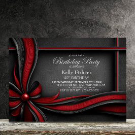 Invitación Fiesta de cumpleaños número 40 con lazo rojo y neg